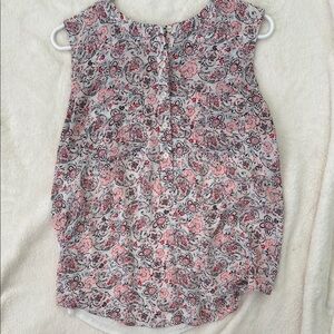 LOFT Outlet Mixed Media Paisley Sleeveless Top - Pink and White